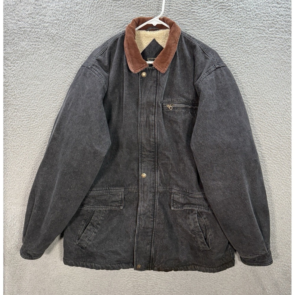 Vintage High Noon Jacket Adult Large Tall Black Denim Sherpa Fleece Chore‎ Barn
